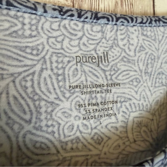 PureJill J. Jill Blue Patterned Pima Cotton Long-Sleeve Shirttail Tee Large - Picture 5 of 6
